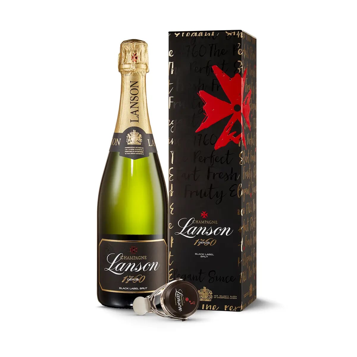 Lanson black label champagne bottle and box e commerce product photography london